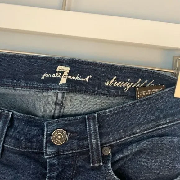 7 For All Mankind Dark Wash Straight Leg Jeans - Picture 3 of 7